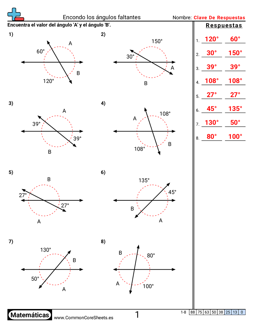 Ejercicios de ángulos - encontrar-los-angulos-que-faltan worksheet