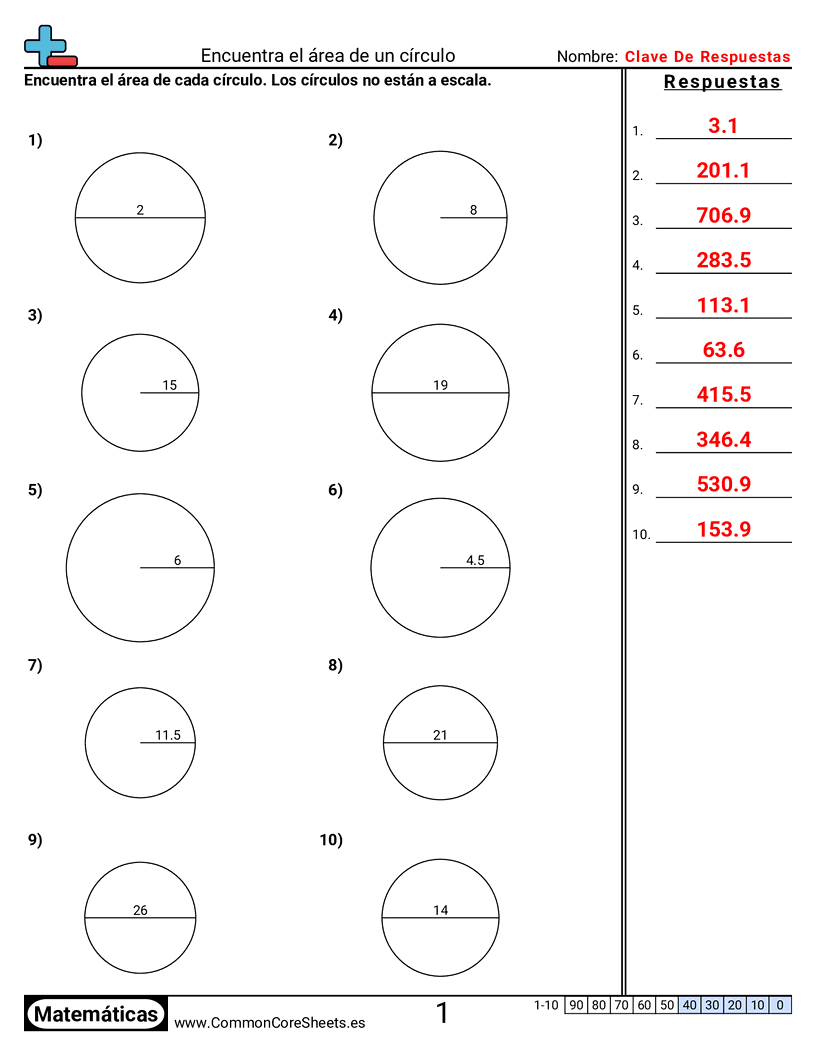 Ejercicios  área y perímetro - area-del-circulo worksheet