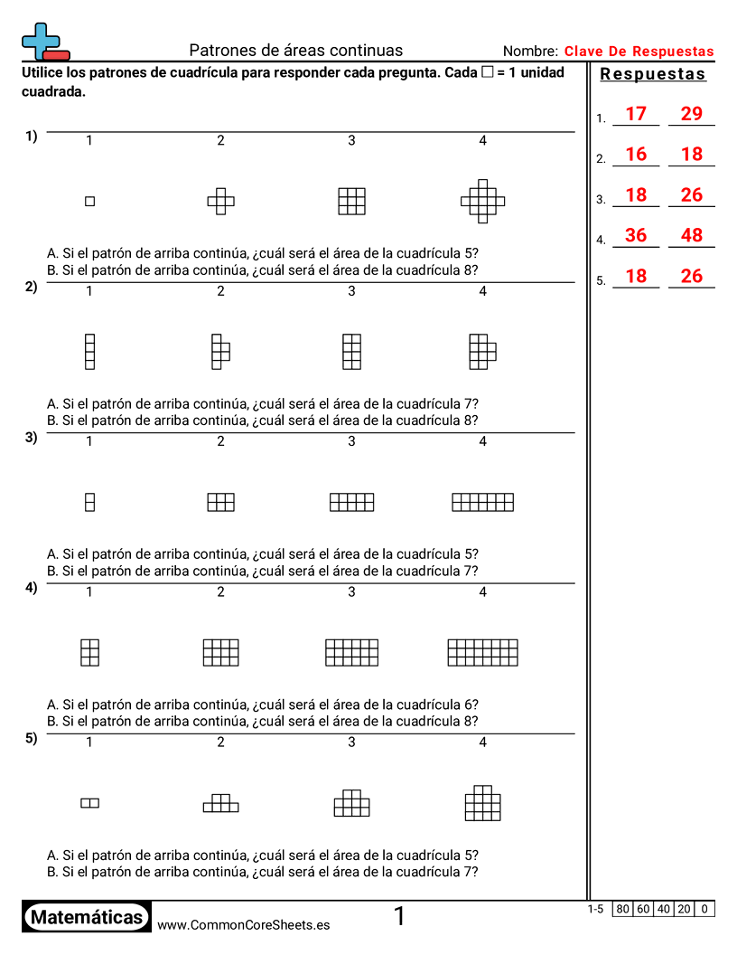 Ejercicios  área y perímetro - continuar-patrones-de-area worksheet