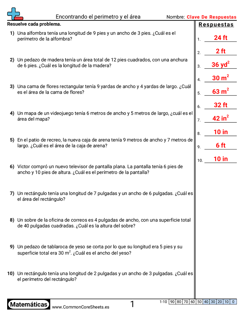 Ejercicios  área y perímetro - perimetro-area-palabras worksheet
