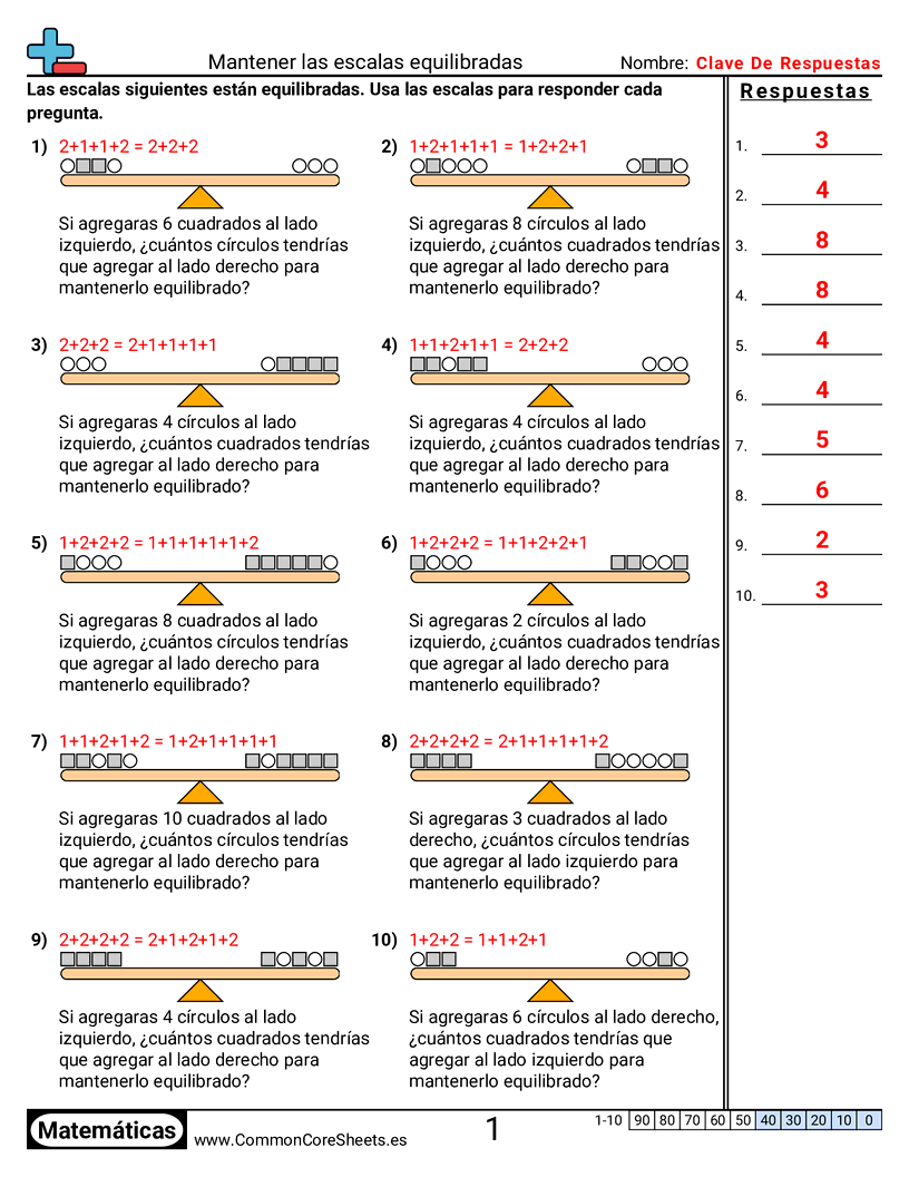 Ejercicios  de equilibrio de ecuaciones - mantener-balanzas-equilibradas worksheet