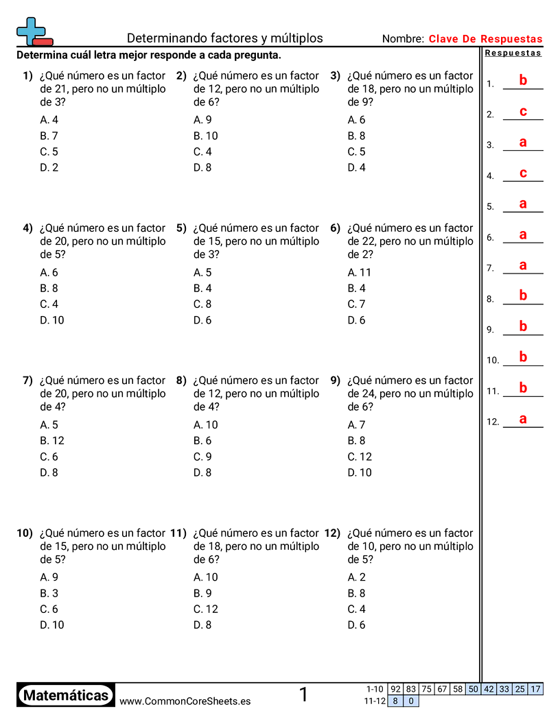 Factores de hojas de trabajo - determinar-factores-y-multiplos worksheet