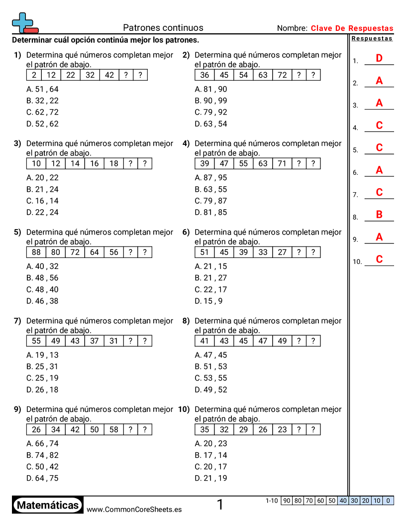 Ejercicios  de patrones y máquinas de función  - continuar-patrones worksheet