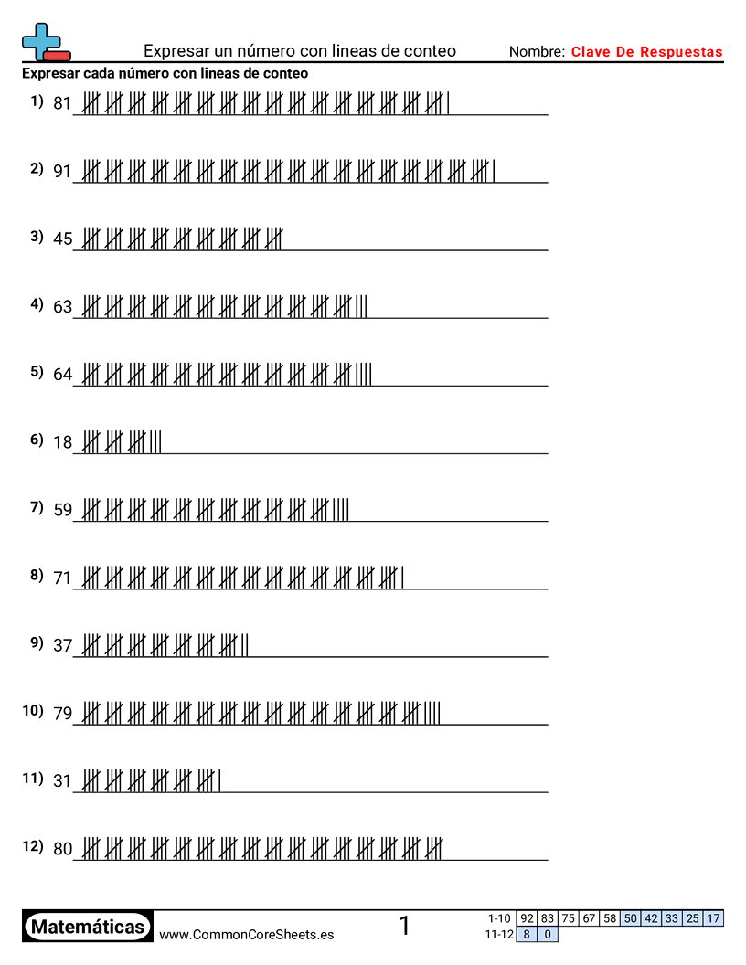 Ejercicios  de marcas de conteo - expresar-un-numero-con-marcas-de-conteo worksheet