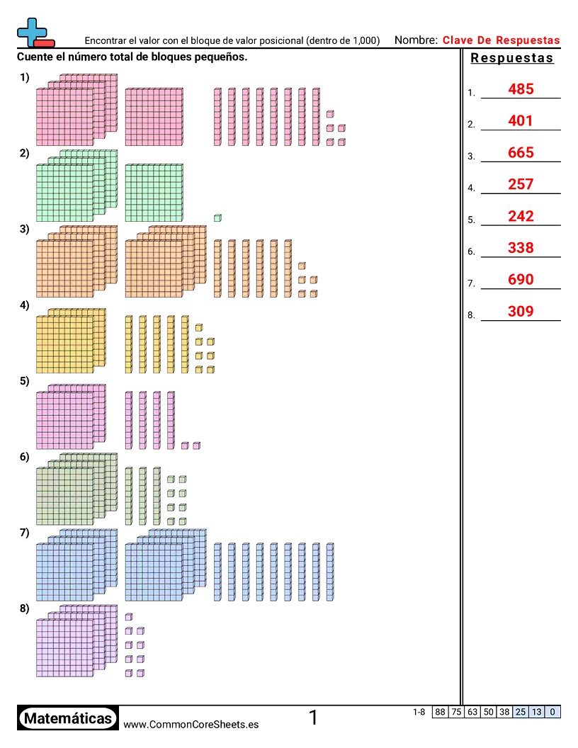 Ejercicios  de valor y valor posicional - encontrar-valor-con-bloques-de-valor-posicional-dentro-de-1-000 worksheet