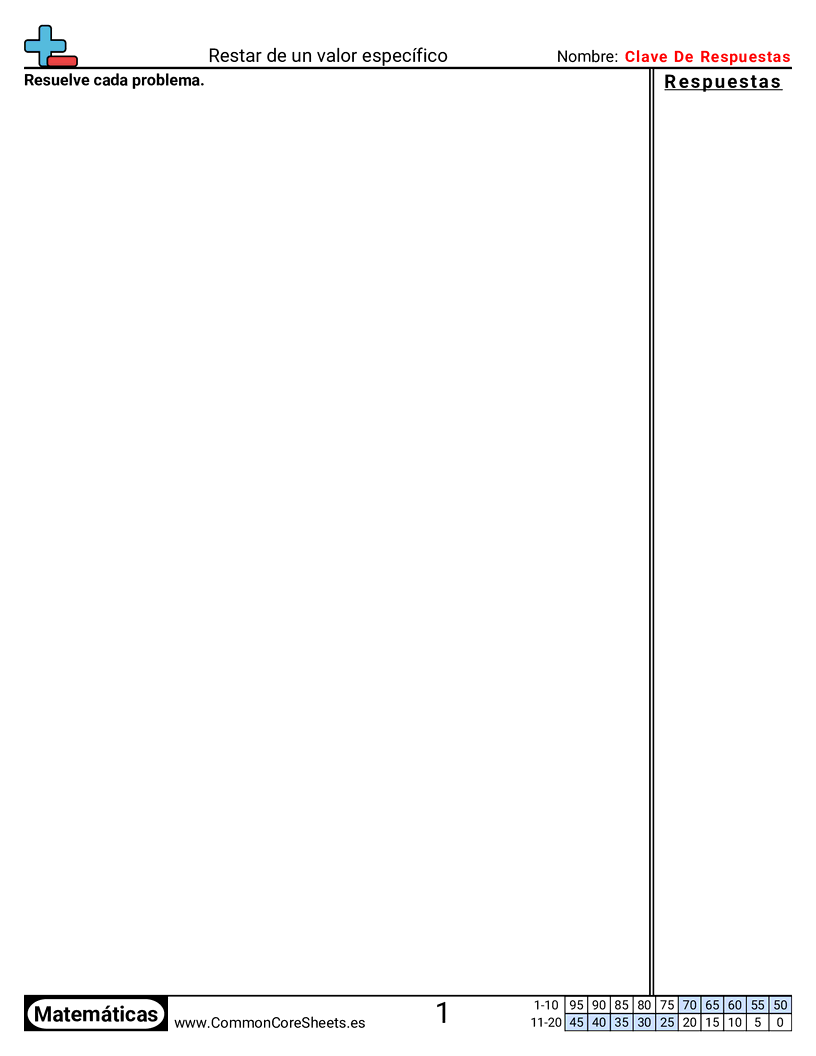Ejercicios  de resta - restar-desde-un-valor-especifico worksheet