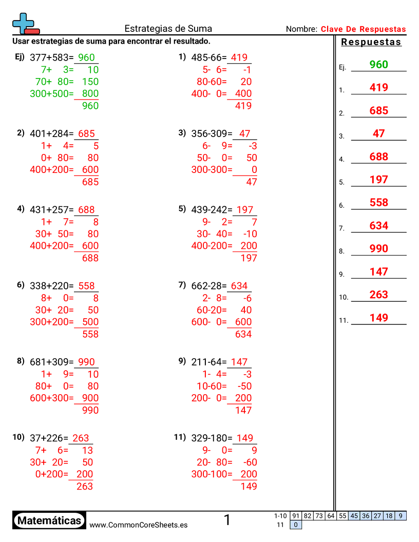 Ejercicios de sumas - estrategias-de-suma worksheet