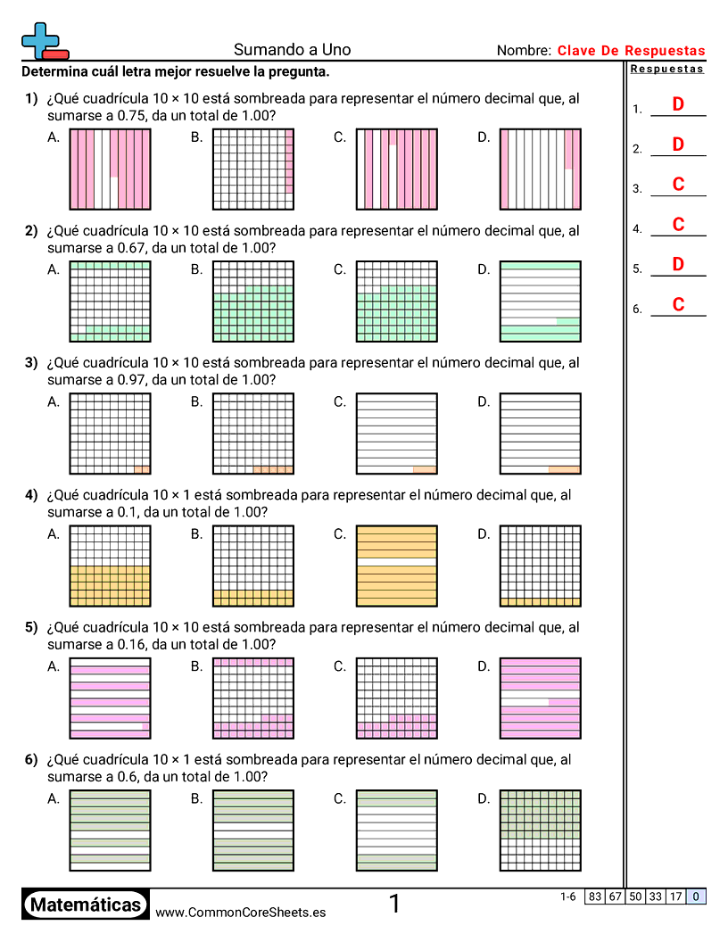 Ejercicios  de decimales  - sumar-y-restar-hasta-1 worksheet