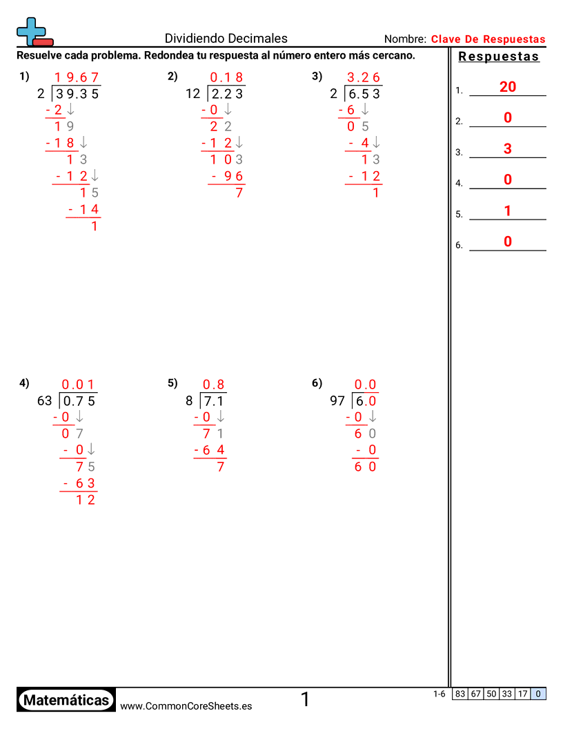 Ejercicios  de decimales  - dividir-decimales-en-el-dividendo-y-el-divisor worksheet