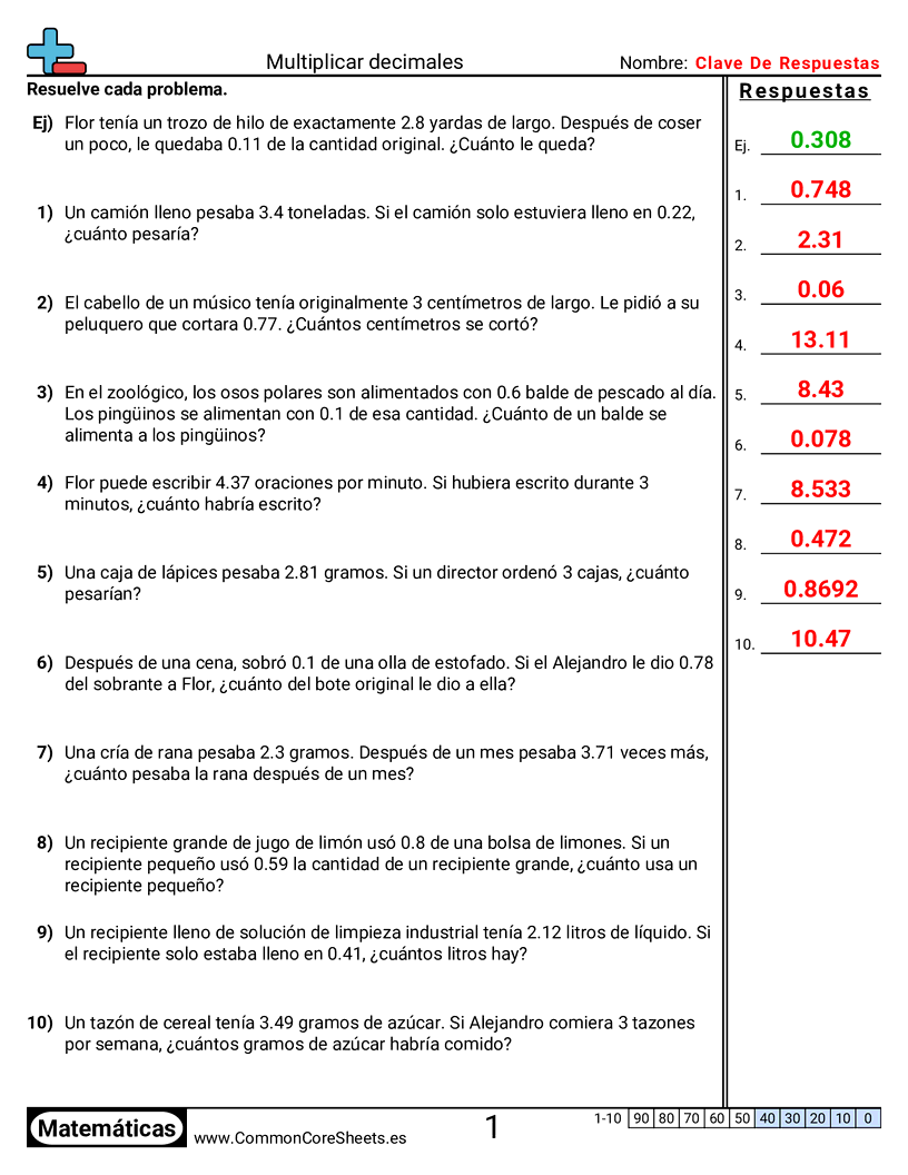 Ejercicios  de decimales  - multiplicar-decimales-problemas-de-palabras worksheet