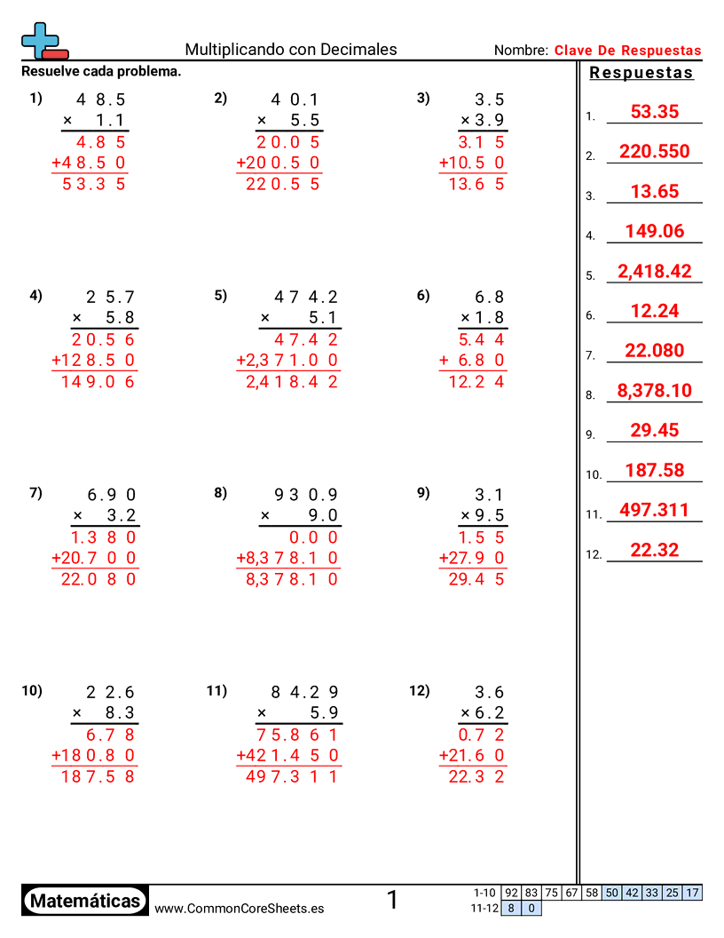 Ejercicios  de decimales  - multiplicar-decimales-vertical worksheet