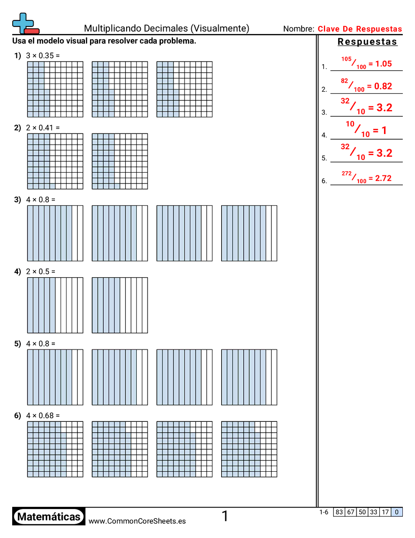 Ejercicios  de decimales  - multiplicar-decimales-visual worksheet