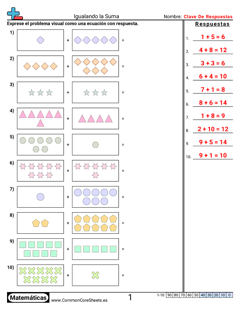Ejercicios de sumas - emparejar-sumas worksheet