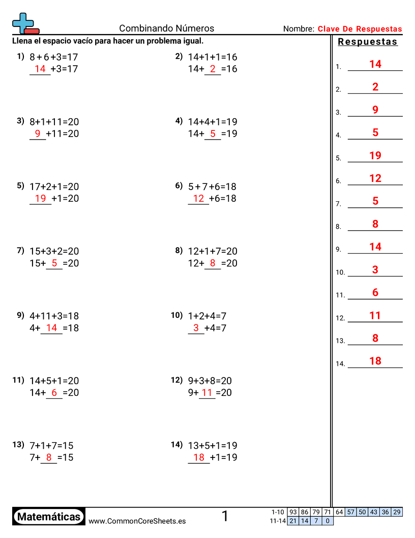 Ejercicios de sumas - combinar-sumandos worksheet