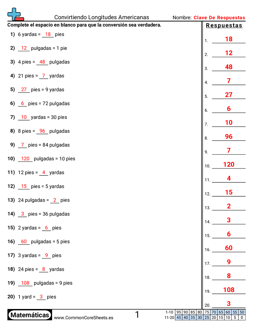 Ejercicios  de medición - convertir-longitudes-estadounidenses worksheet