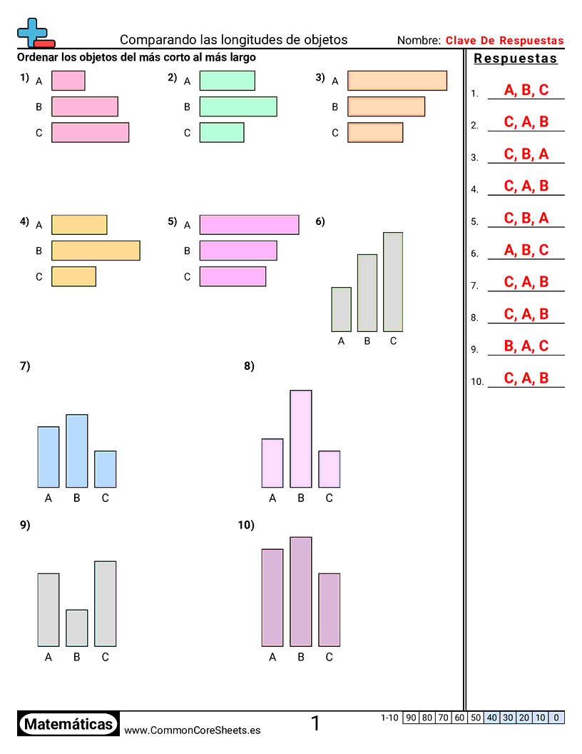 Ejercicios  de medición - comparar-longitudes-de-objetos worksheet