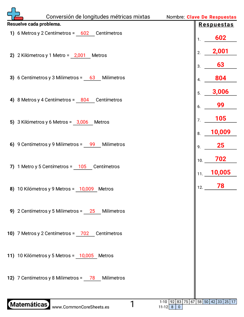 Ejercicios  de medición - convertir-longitudes-metricas-mixtas worksheet