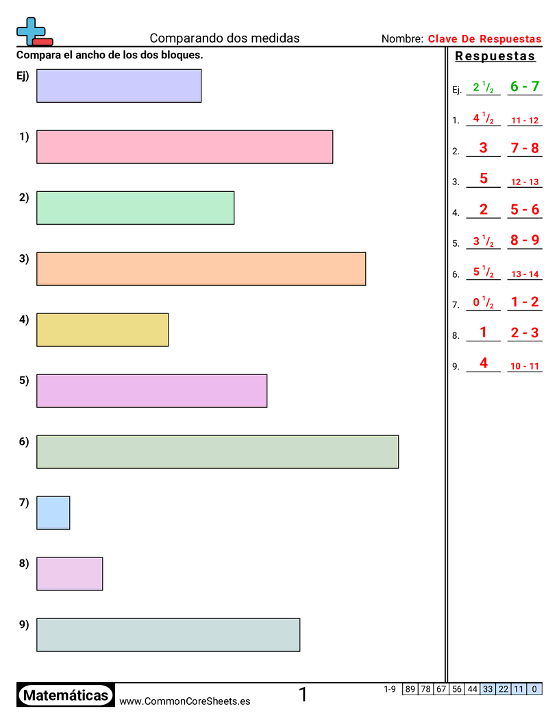 Ejercicios  de medición - comparar-el-ancho-de-objetos worksheet