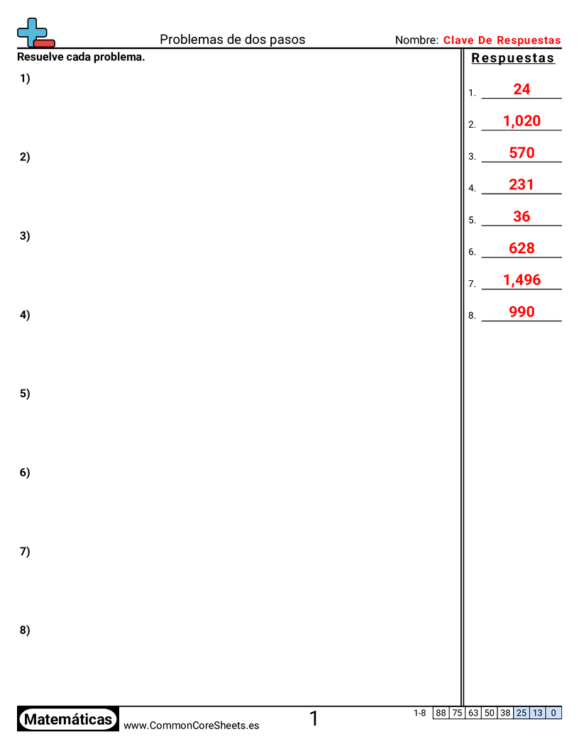 Ejercicios  de problemas multipasos - Problemas de dos pasos (multiplicar y luego dividir) worksheet