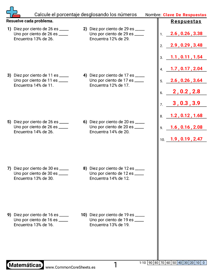 Ejercicios  de porcentaje - calcular-porcentaje-descomponiendo-numeros worksheet