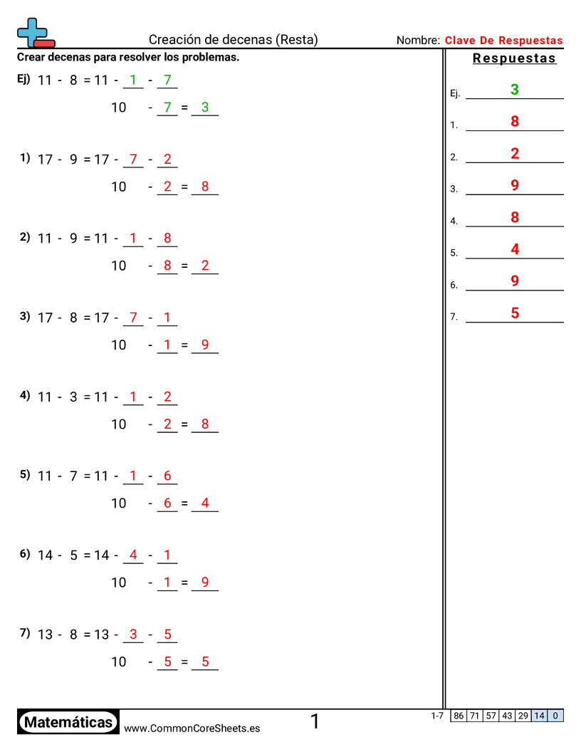 Ejercicios  de resta - formar-decenas worksheet