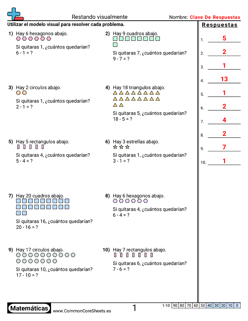 Ejercicios  de resta - restar-visualmente worksheet