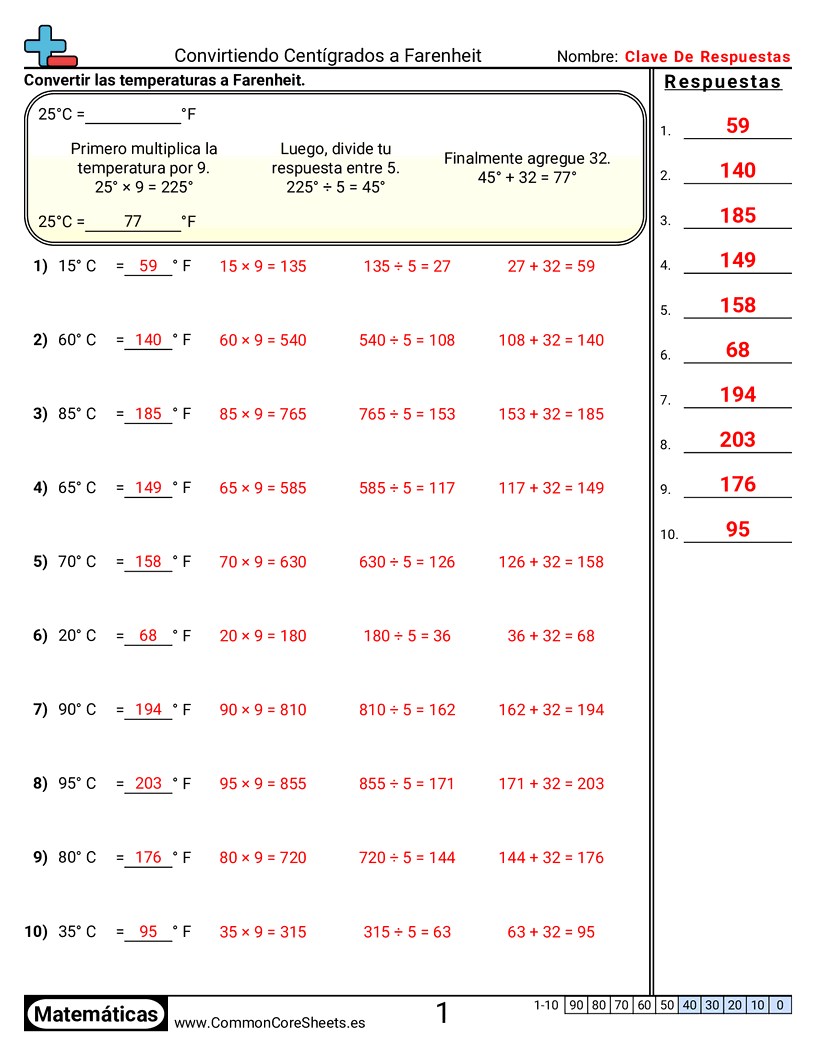 Ejercicios  de temperatura - celsius-a-fahrenheit worksheet